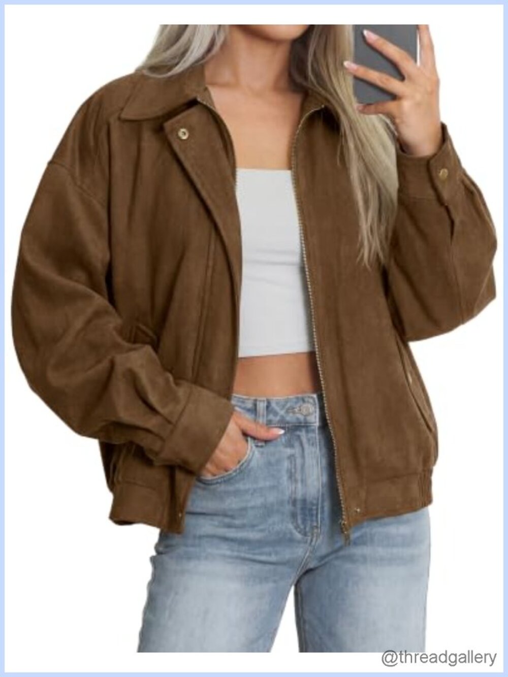 Faux Suede Jacket Women Oversized Bomber Coat Zip Up